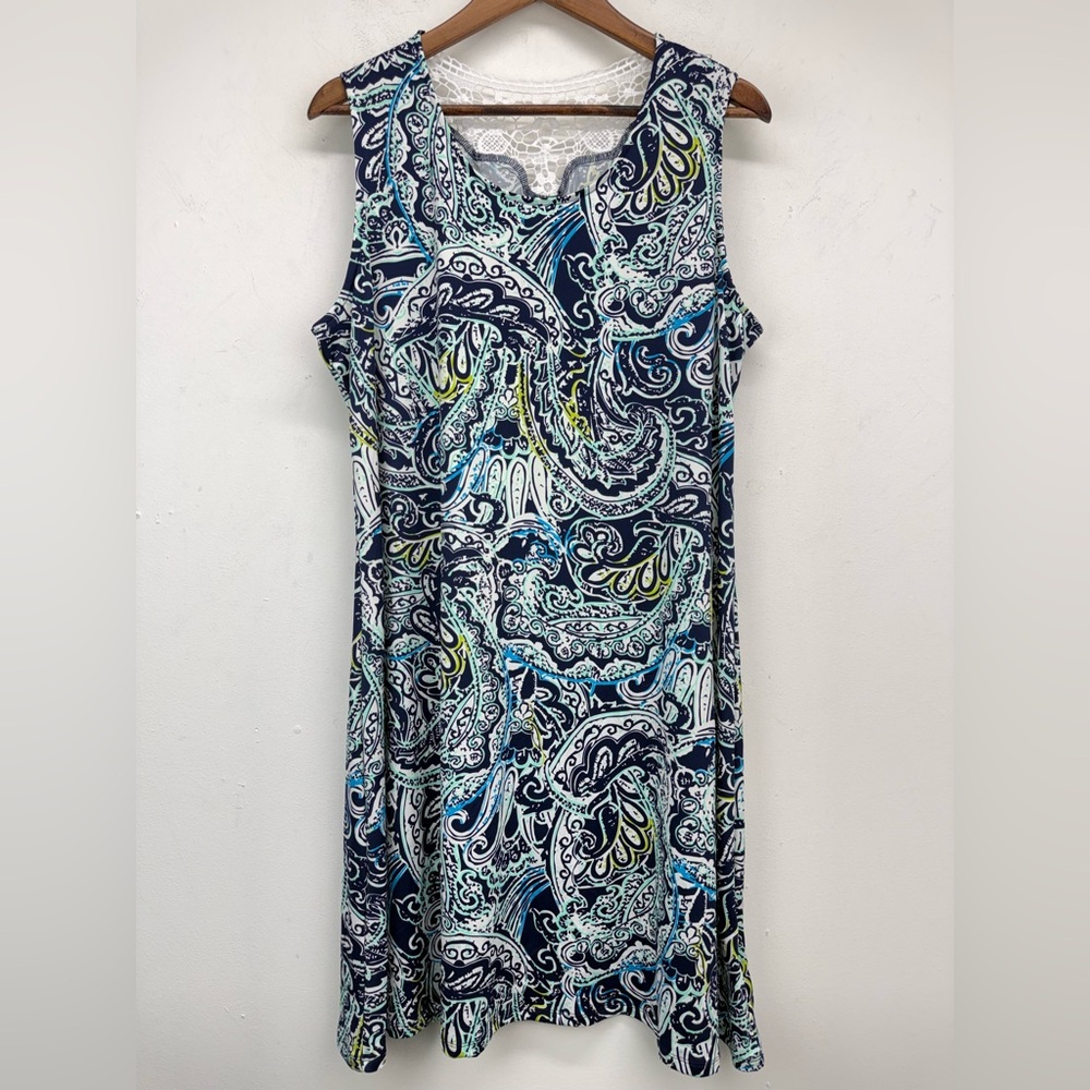 Studio Works size XL Women’s Navy Blue Paisley Sleeveless V-neck Dress NWT